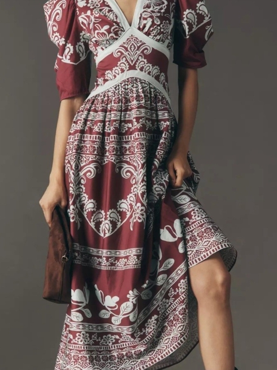 FARM Rio Dresses & Skirts - FARM Rio Burgundy and baby blue Printed Maxi Dress